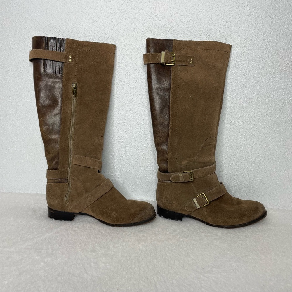UGG Cydnee Brown Suede Leather Tall Riding Boots size 8.5 - Picture 1 of 16